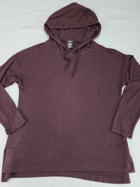 MAX & MIA Hoodie Women's L Burgundy Pullover Relaxed Fit Side Slits Drawstring